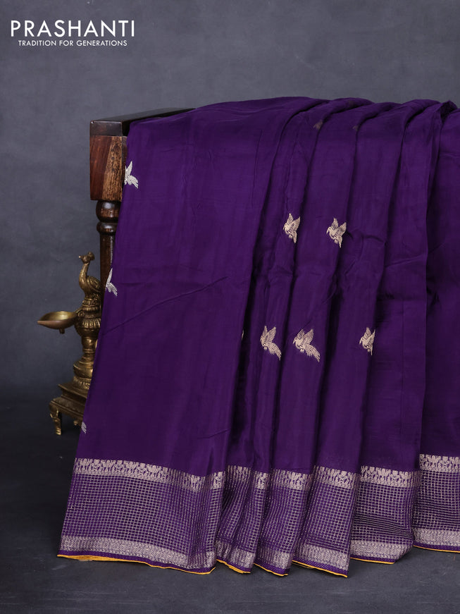 Banarasi silk saree violet and yellow with zari woven brids buttas and zari woven border