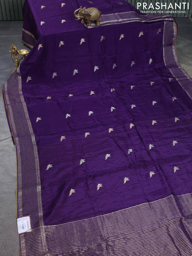 Banarasi silk saree violet and yellow with zari woven brids buttas and zari woven border