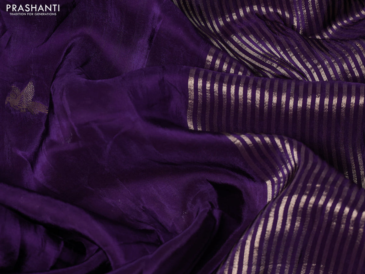 Banarasi silk saree violet and yellow with zari woven brids buttas and zari woven border