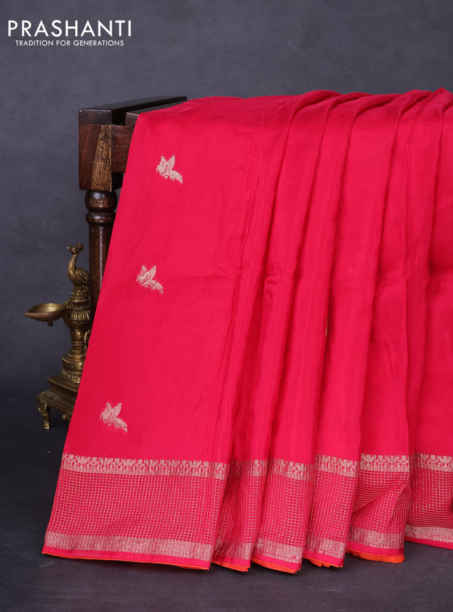 Banarasi silk saree pink and orange with zari woven brids buttas and zari woven border