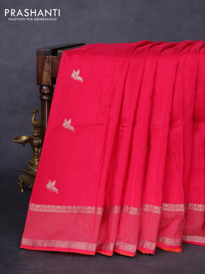 Banarasi silk saree pink and orange with zari woven brids buttas and zari woven border