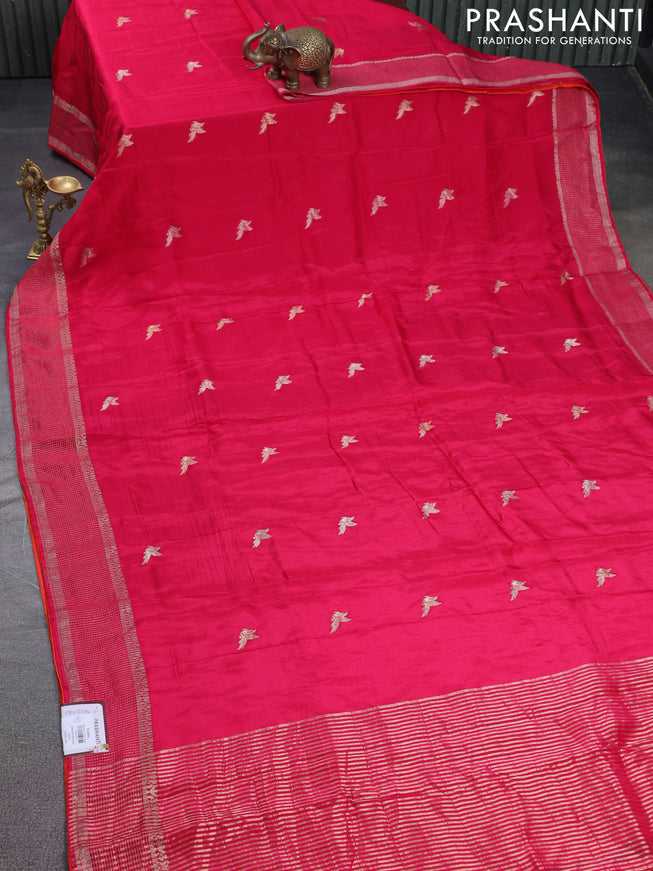 Banarasi silk saree pink and orange with zari woven brids buttas and zari woven border
