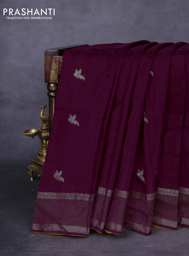 Banarasi silk saree wine shade and yellow with zari woven brids buttas and zari woven border