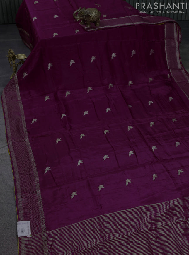 Banarasi silk saree wine shade and yellow with zari woven brids buttas and zari woven border