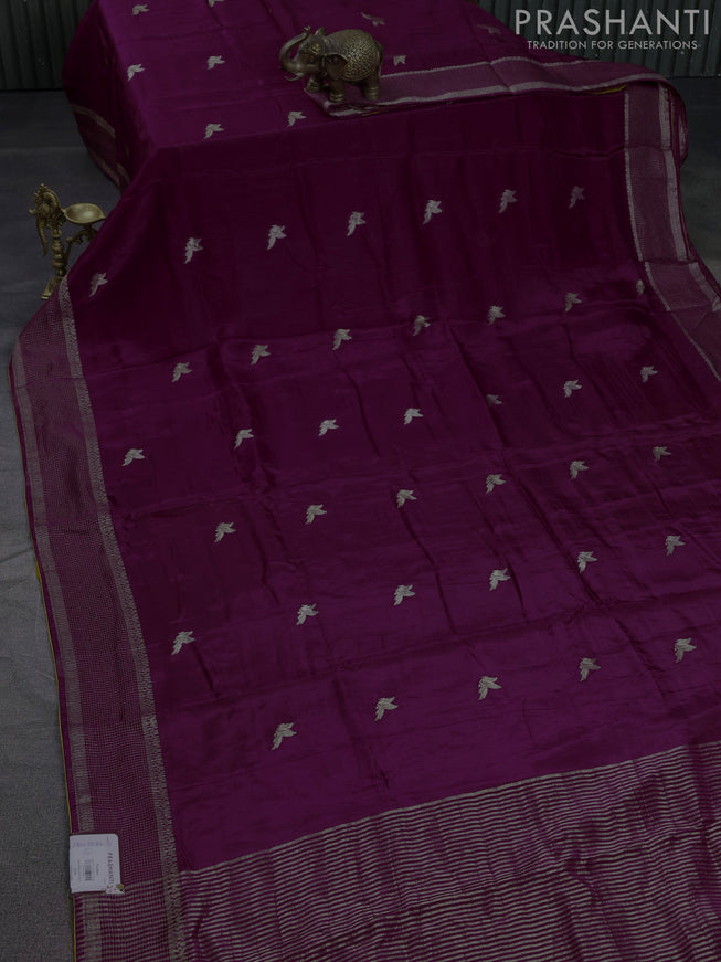 Banarasi silk saree wine shade and yellow with zari woven brids buttas and zari woven border