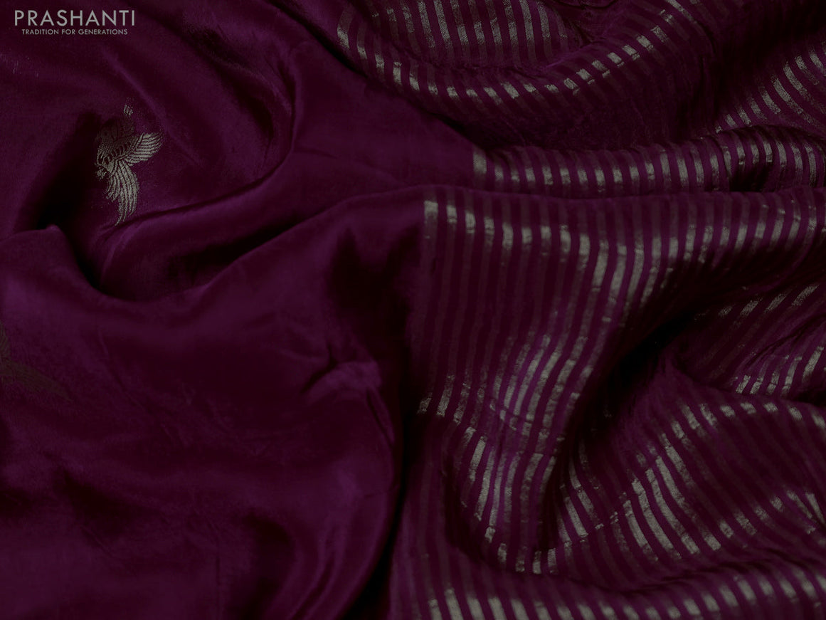 Banarasi silk saree wine shade and yellow with zari woven brids buttas and zari woven border