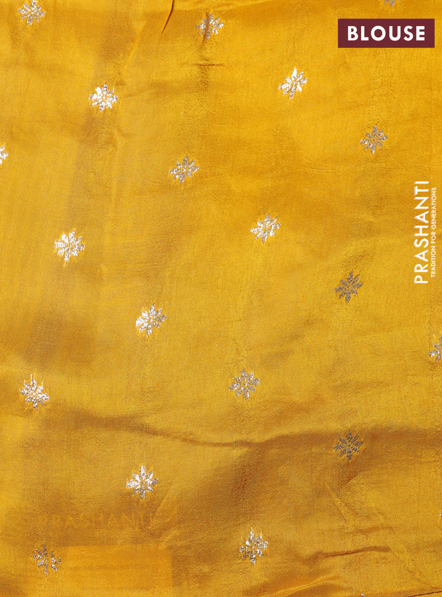 Banarasi silk saree wine shade and yellow with zari woven brids buttas and zari woven border