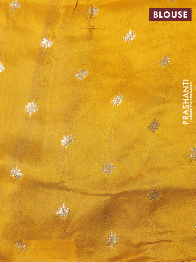 Banarasi silk saree wine shade and yellow with zari woven brids buttas and zari woven border