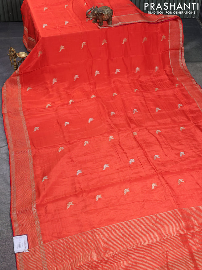 Banarasi silk saree orange and pink with zari woven brids buttas and zari woven border