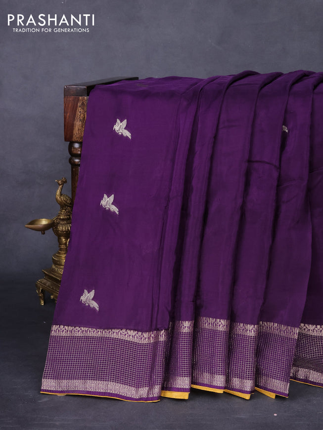 Banarasi silk saree deep violet and yellow with zari woven brids buttas and zari woven border