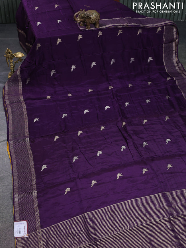 Banarasi silk saree deep violet and yellow with zari woven brids buttas and zari woven border