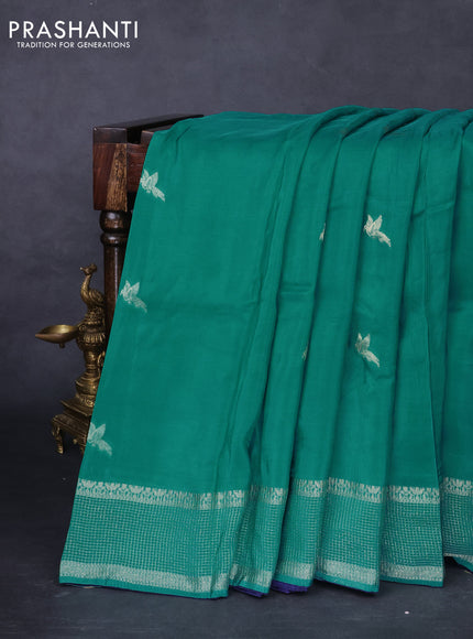 Banarasi silk saree teal blue and navy blue with zari woven brids buttas and zari woven border