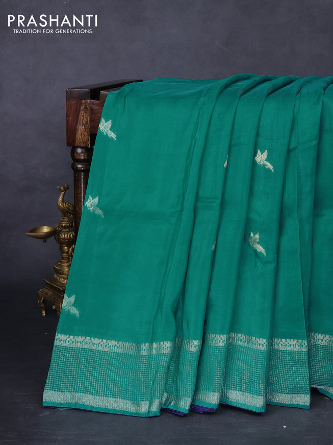 Banarasi silk saree teal blue and navy blue with zari woven brids buttas and zari woven border