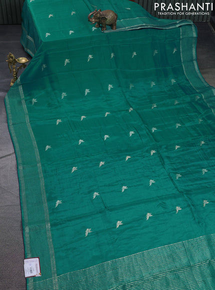 Banarasi silk saree teal blue and navy blue with zari woven brids buttas and zari woven border