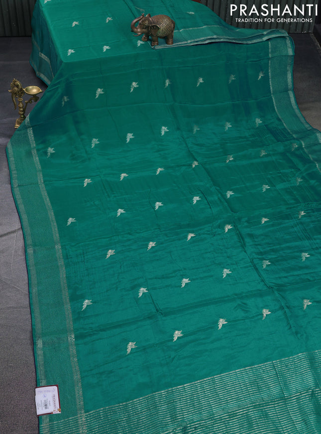 Banarasi silk saree teal blue and navy blue with zari woven brids buttas and zari woven border