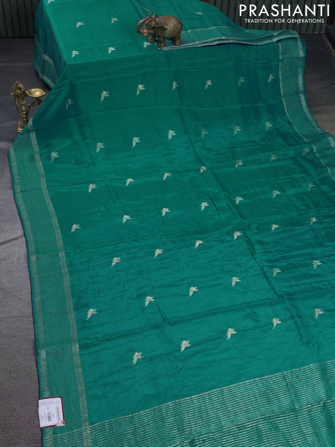 Banarasi silk saree teal blue and navy blue with zari woven brids buttas and zari woven border