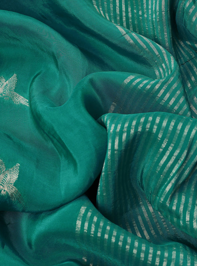 Banarasi silk saree teal blue and navy blue with zari woven brids buttas and zari woven border