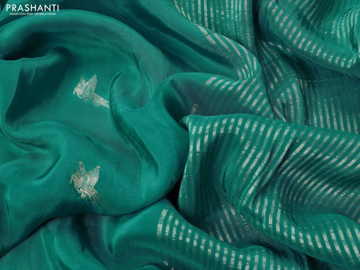 Banarasi silk saree teal blue and navy blue with zari woven brids buttas and zari woven border