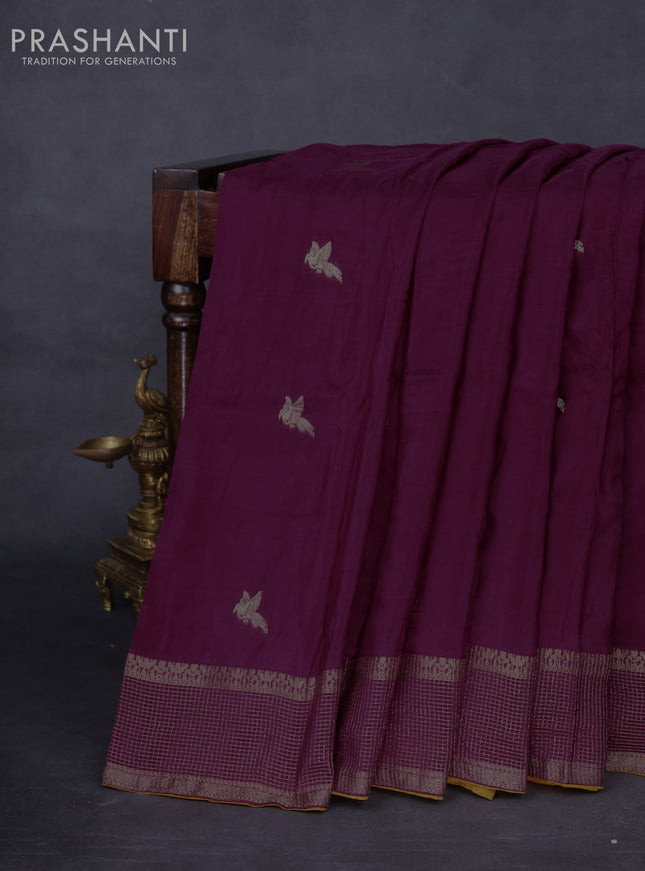 Banarasi silk saree wine shade and yellow with zari woven brids buttas and zari woven border