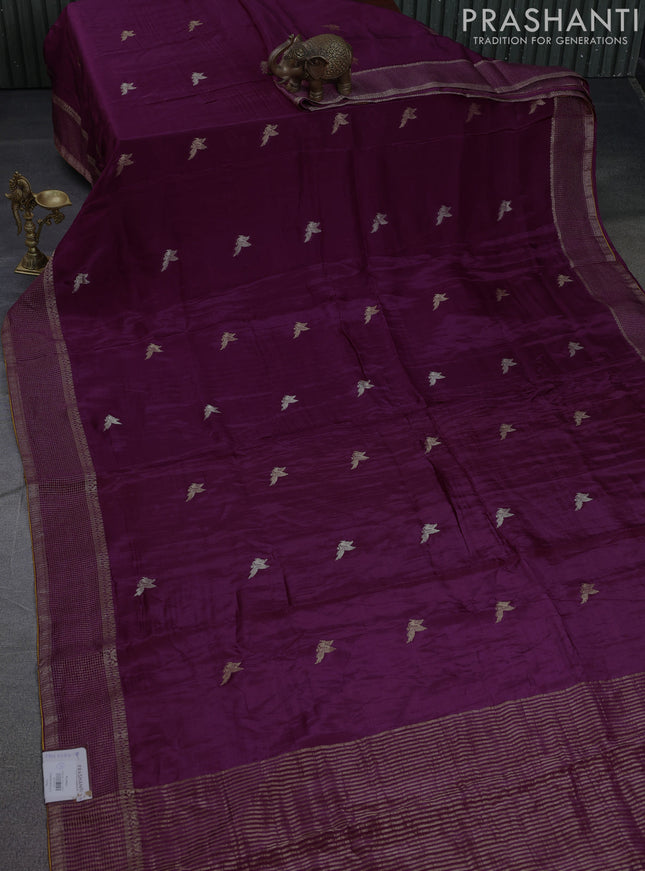 Banarasi silk saree wine shade and yellow with zari woven brids buttas and zari woven border