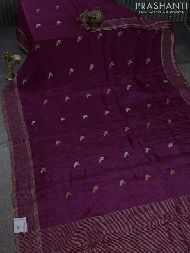 Banarasi silk saree wine shade and yellow with zari woven brids buttas and zari woven border