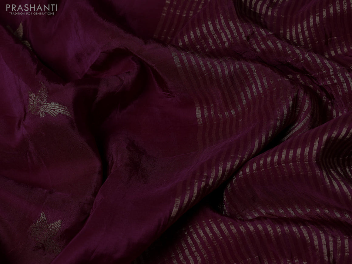 Banarasi silk saree wine shade and yellow with zari woven brids buttas and zari woven border