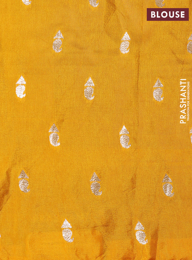 Banarasi silk saree wine shade and yellow with zari woven brids buttas and zari woven border