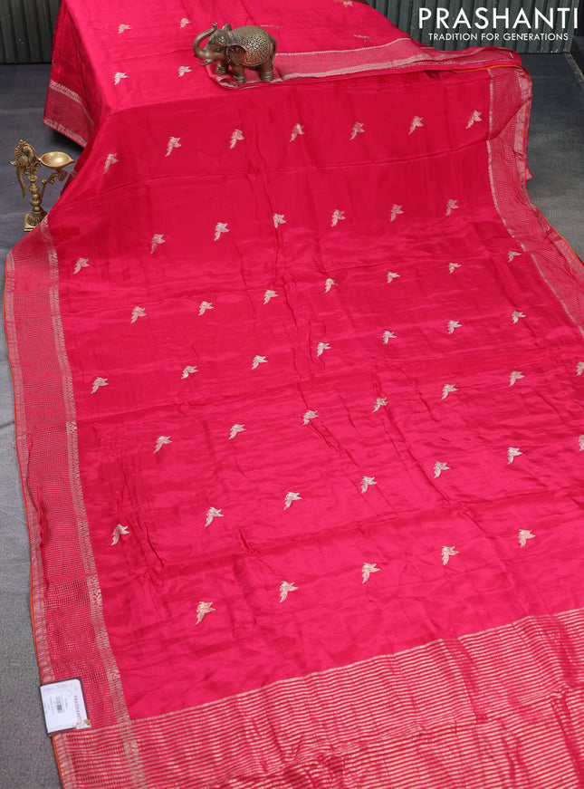 Banarasi silk saree pink and orange with zari woven brids buttas and zari woven border