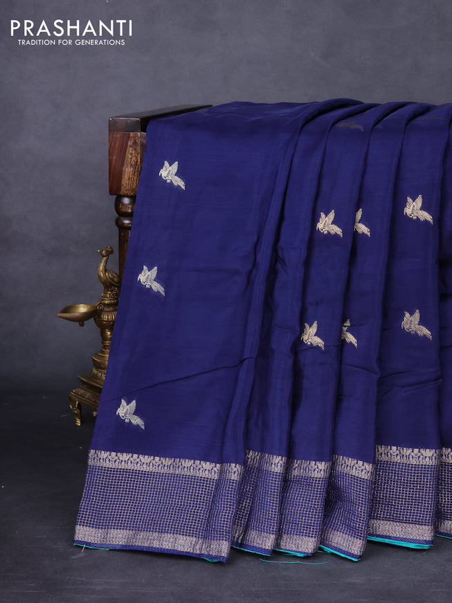 Banarasi silk saree navy blue and teal green with zari woven brids buttas and zari woven border