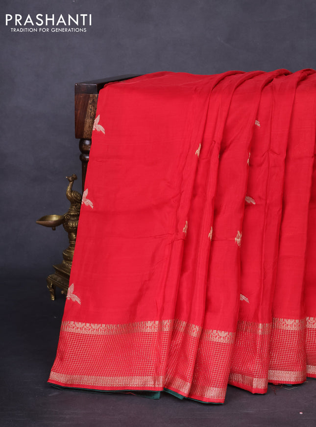 Banarasi silk saree red and green with zari woven brids buttas and zari woven border