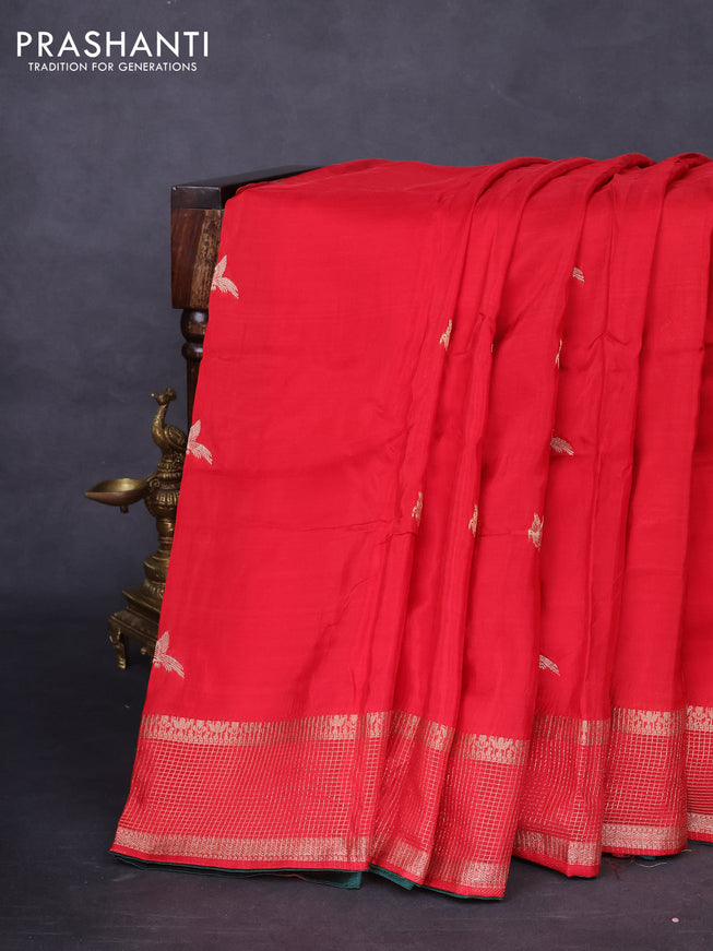 Banarasi silk saree red and green with zari woven brids buttas and zari woven border