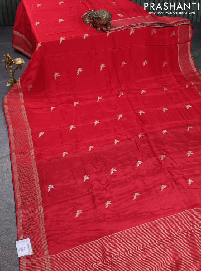 Banarasi silk saree red and green with zari woven brids buttas and zari woven border