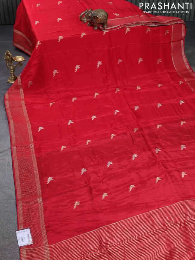Banarasi silk saree red and green with zari woven brids buttas and zari woven border