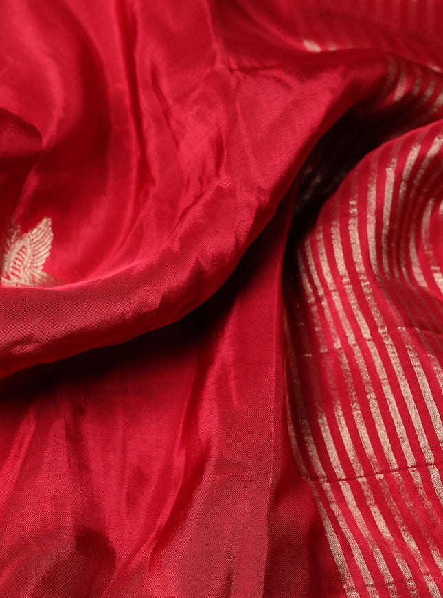 Banarasi silk saree red and green with zari woven brids buttas and zari woven border