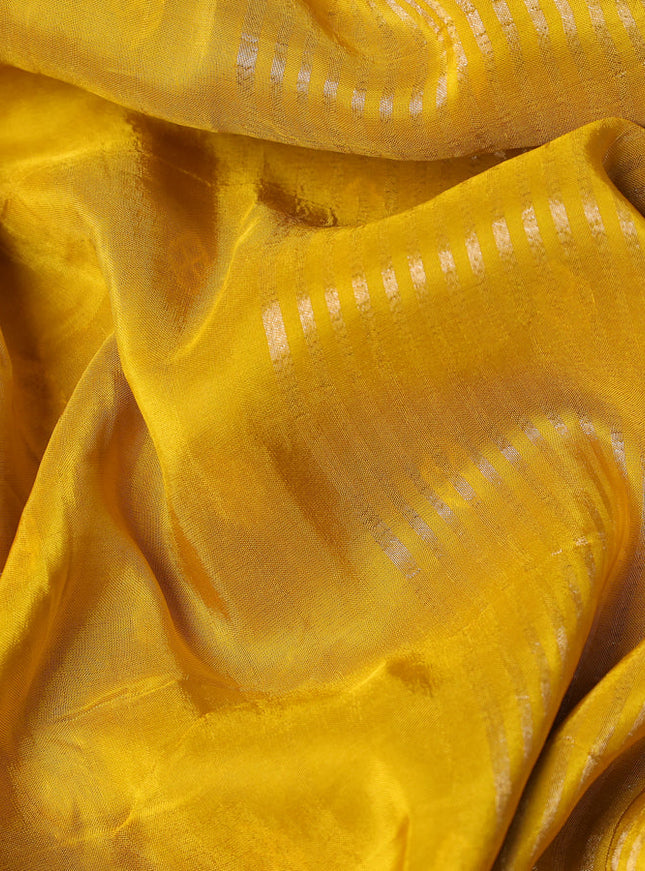 Banarasi silk saree yellow and violet with zari woven brids buttas and zari woven border