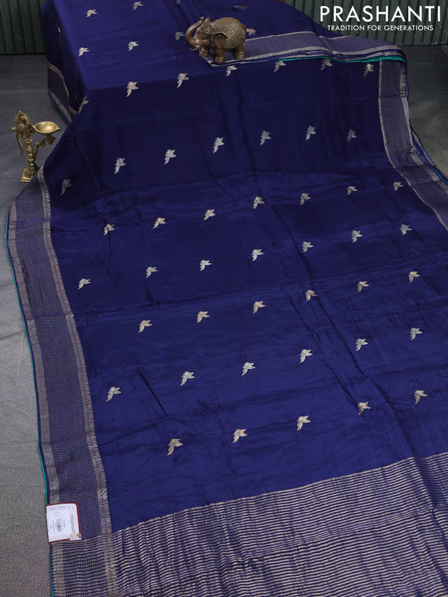 Banarasi silk saree navy blue and teal green with zari woven brids buttas and zari woven border