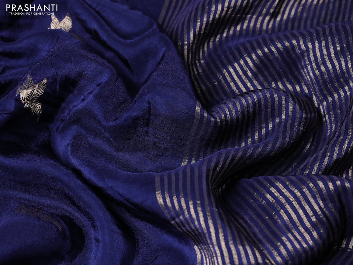 Banarasi silk saree navy blue and teal green with zari woven brids buttas and zari woven border