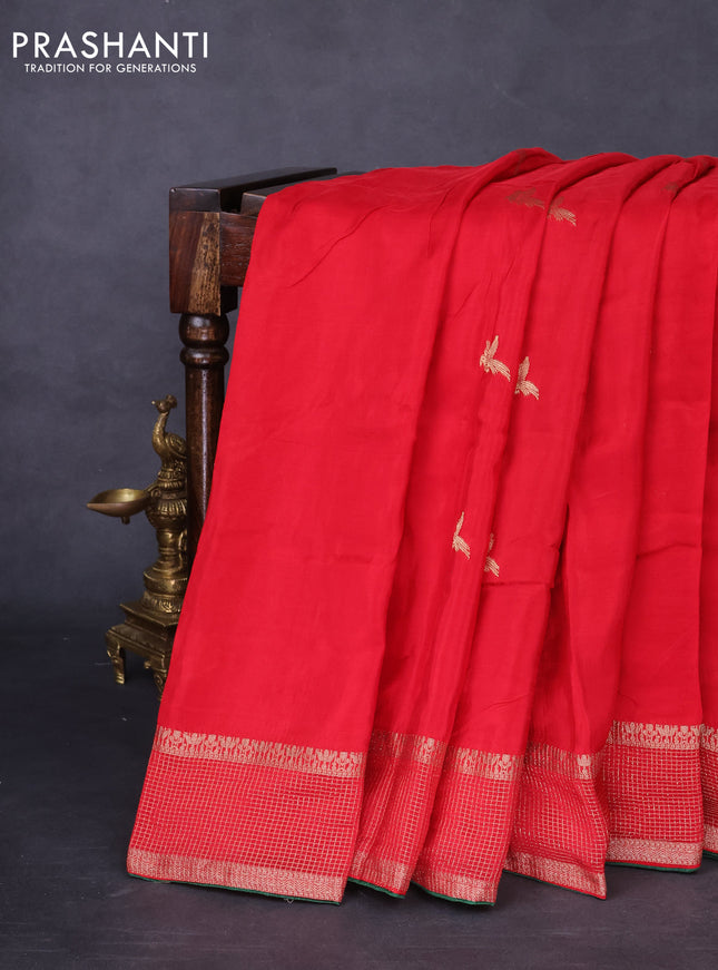 Banarasi silk saree red and green with zari woven brids buttas and zari woven border