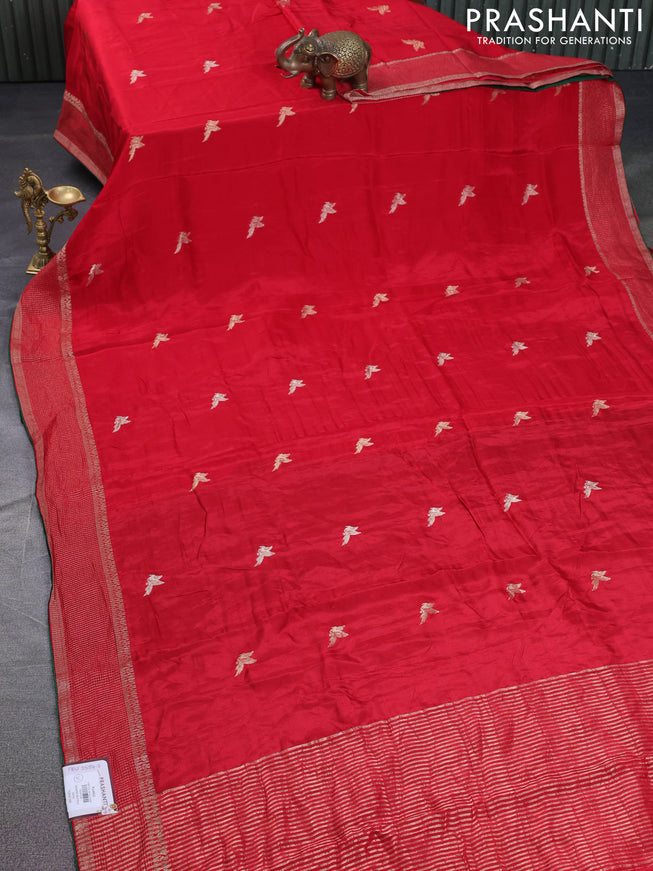 Banarasi silk saree red and green with zari woven brids buttas and zari woven border