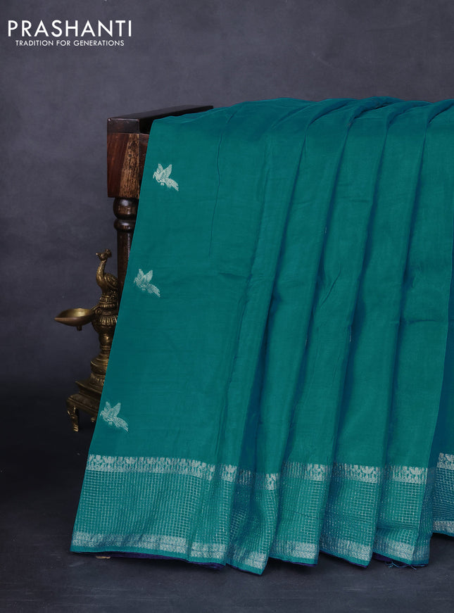 Banarasi silk saree teal blue and navy blue with zari woven brids buttas and zari woven border