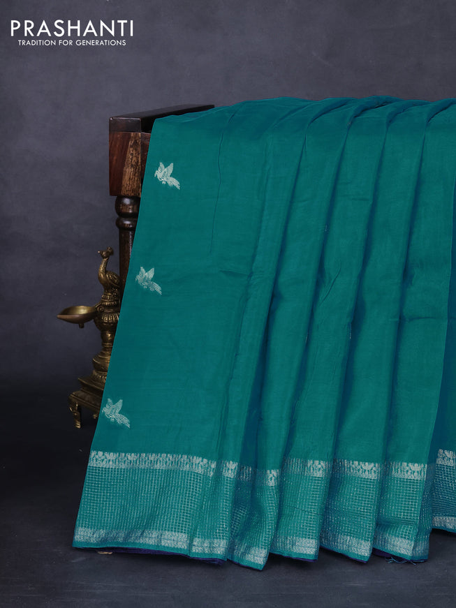 Banarasi silk saree teal blue and navy blue with zari woven brids buttas and zari woven border