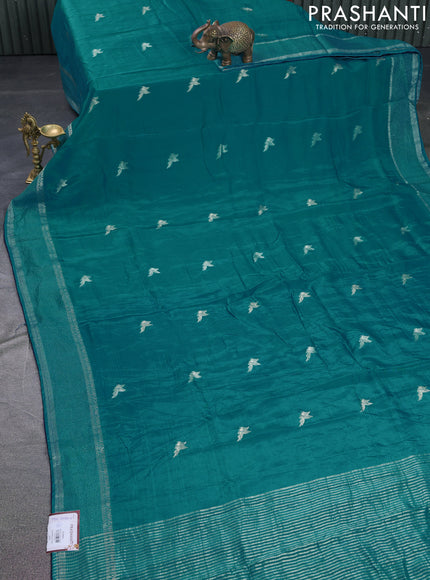 Banarasi silk saree teal blue and navy blue with zari woven brids buttas and zari woven border