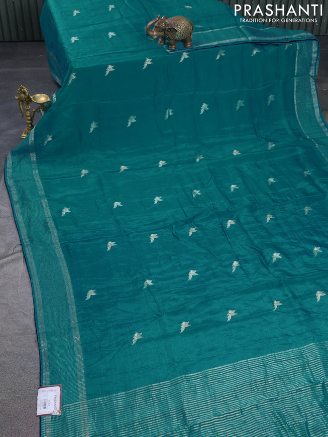 Banarasi silk saree teal blue and navy blue with zari woven brids buttas and zari woven border