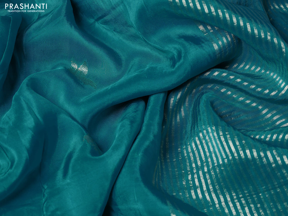 Banarasi silk saree teal blue and navy blue with zari woven brids buttas and zari woven border