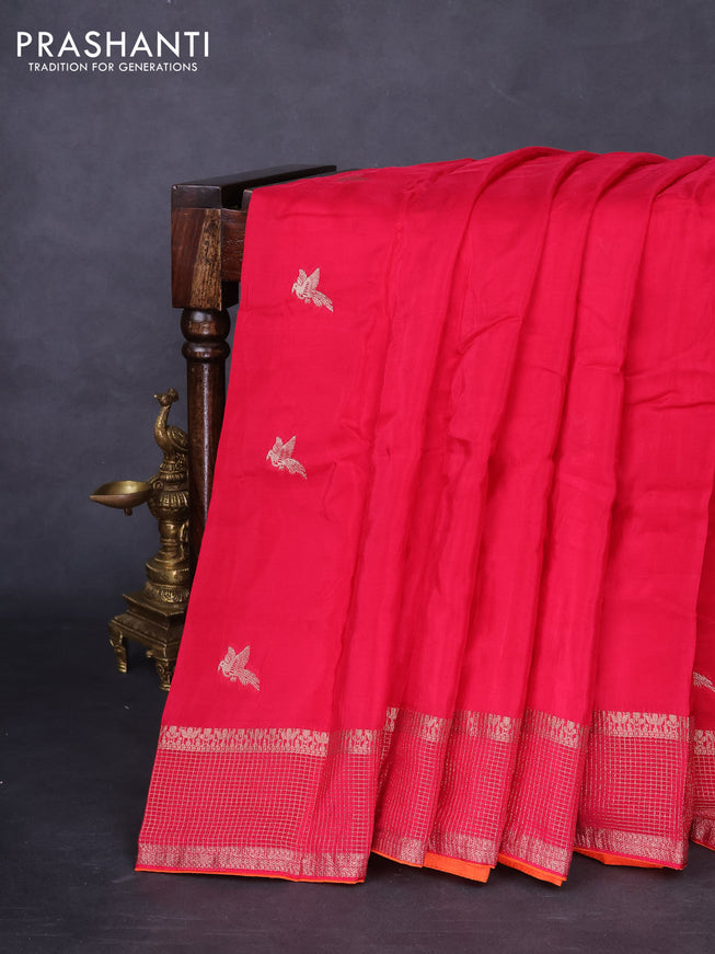 Banarasi silk saree pink and orange with zari woven brids buttas and zari woven border