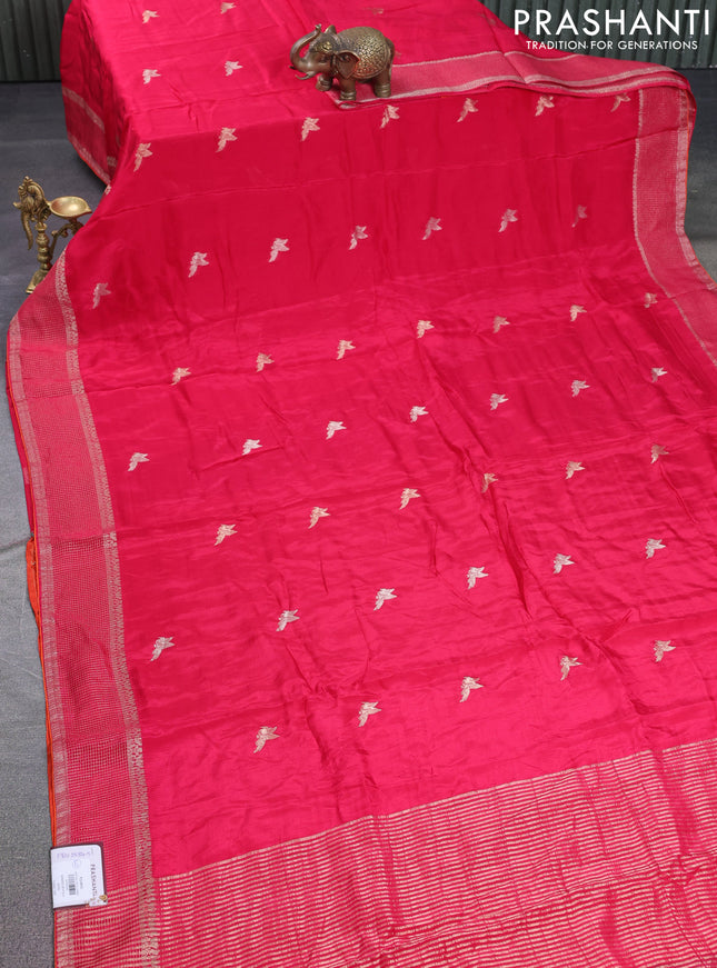 Banarasi silk saree pink and orange with zari woven brids buttas and zari woven border