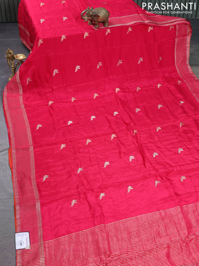 Banarasi silk saree pink and orange with zari woven brids buttas and zari woven border
