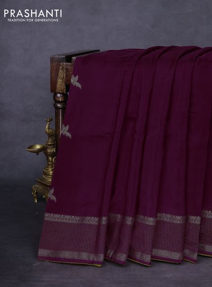 Banarasi silk saree wine shade and yellow with zari woven brids buttas and zari woven border