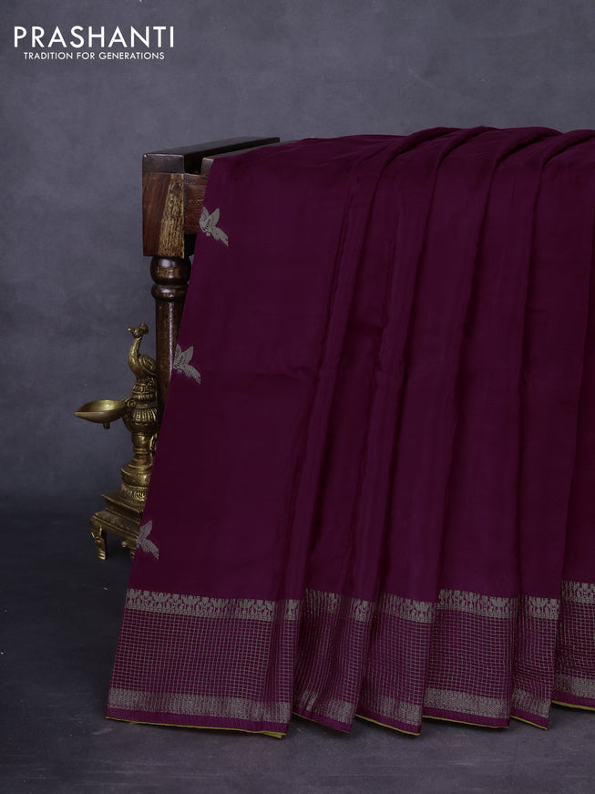 Banarasi silk saree wine shade and yellow with zari woven brids buttas and zari woven border