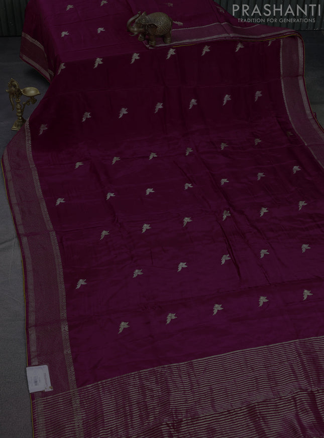 Banarasi silk saree wine shade and yellow with zari woven brids buttas and zari woven border